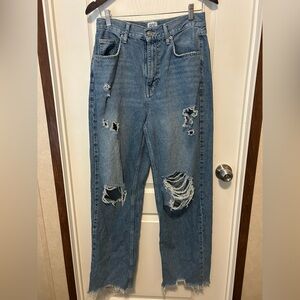 BDG by Urban Outfitters Light Blue Distressed High Rise Baggy Jeans - Size 29